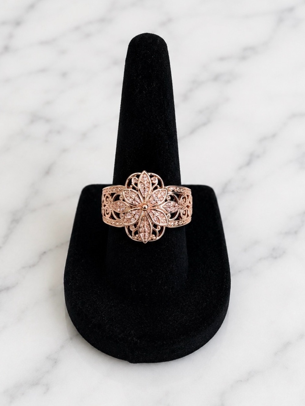 New-Rose Gold Tone Floral Filigree Fashion Ring - Women Jewelry 6.5
